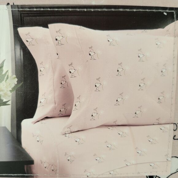 2025 Peanuts Snoopy Spring Blowing Dandelion Wish Poof Pink Twin Sheets Set 3pc - Picture 4 of 8